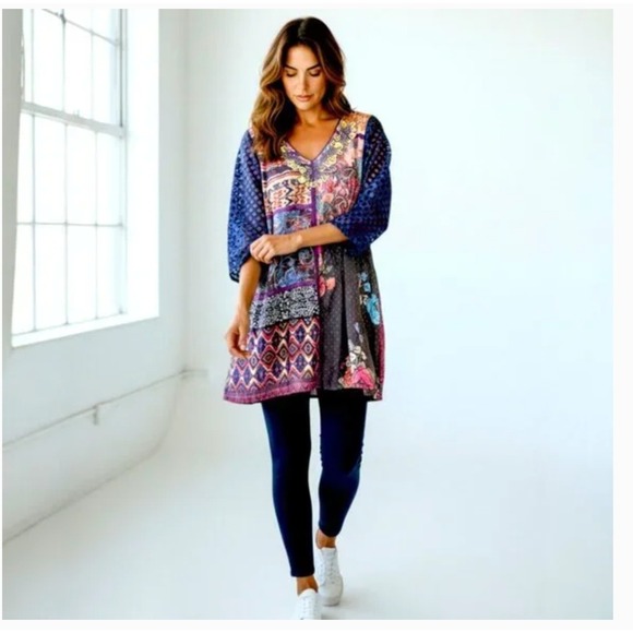 Soft Surroundings Tops - Soft Surroundings All Together Patchwork Boho Tunic Top SZ M Beading‎ Embroidery